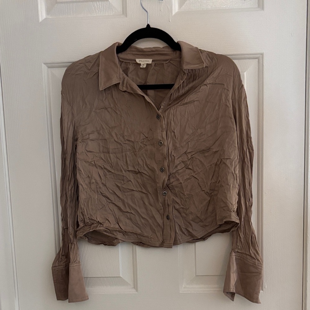 Pilcro Taupe Button-Down Collared Blouse